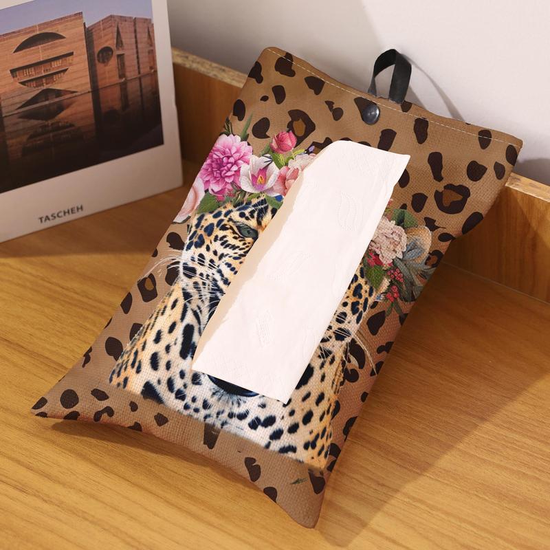 Leopard & Flower Print Toilet Paper Bag, Creative Toilet Paper Holder, Lovely Toilet Paper Bag, Home Decoration, Bathroom Accessories