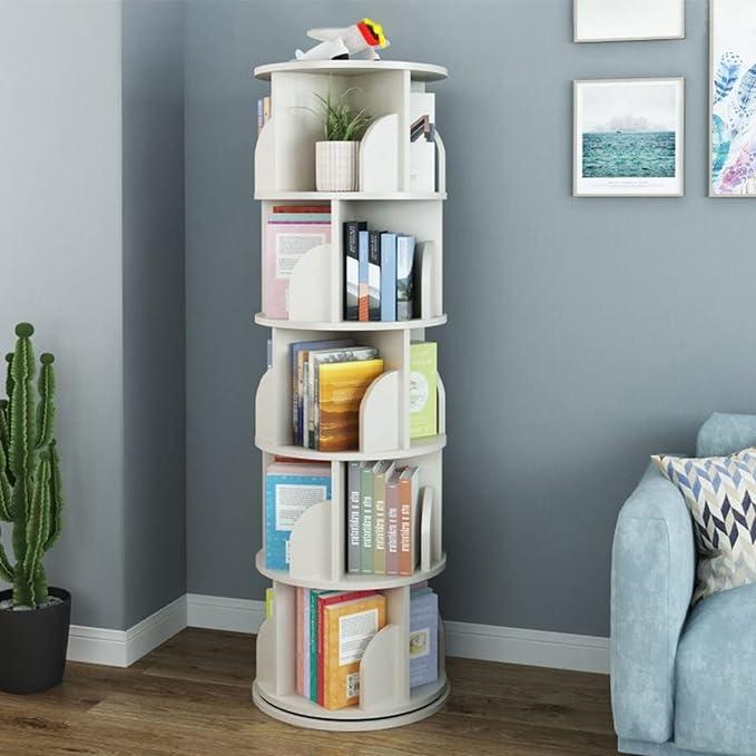 CNCEST Rotating Bookshelf Tower 360 Display Floor Standing Bookcase Bedroom Storage Rack Classroom Organizer Smooth Wooden Christmas Gift Home Decor