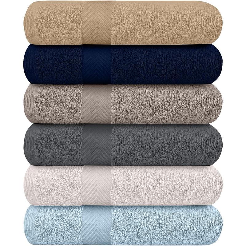 Collection 6-Pack Bath Towels - Lightweight - Extra Absorbent - 100% Cotton - Shower towels (Multi, 27 inchesx54 inches)