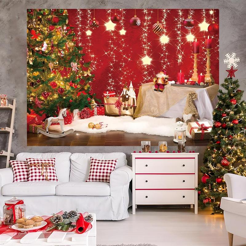 Christmas Themed Backdrop, 1 Count Holiday Party Decoration Backdrop, Festive & Party Supplies for Home Living Room Bedroom Kitchen