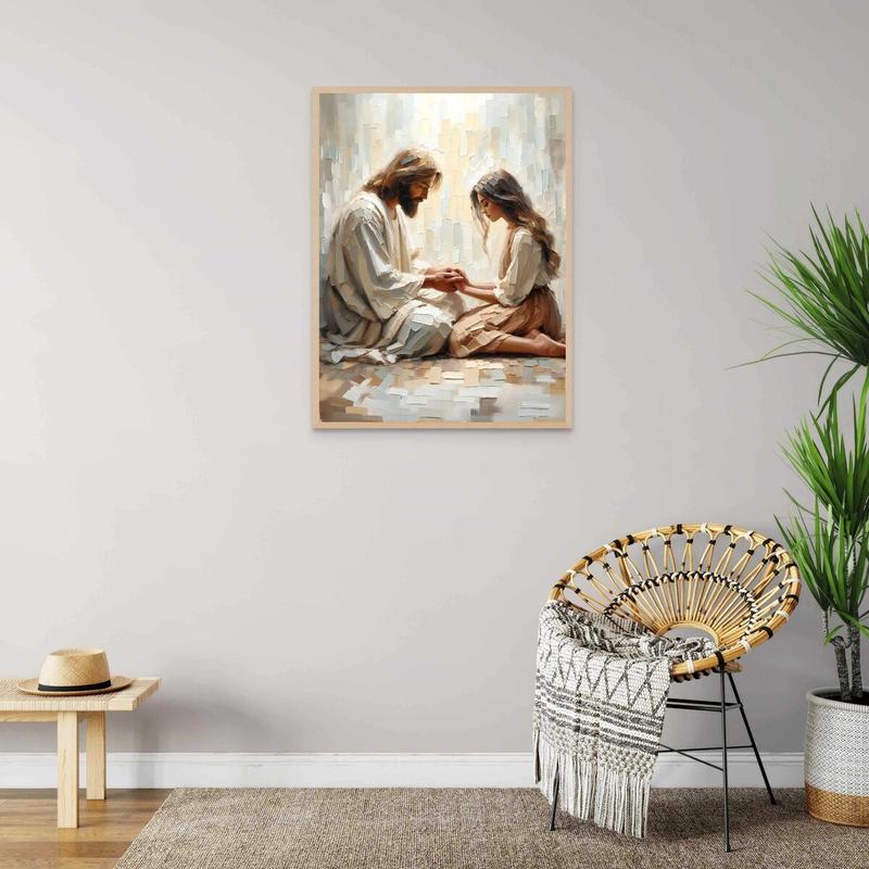 Modern Christian Art, Jesus and Her, Jesus Portrait, Bible Wall Art, Printable Art, Jesus and Woman Holding Hands Unframed