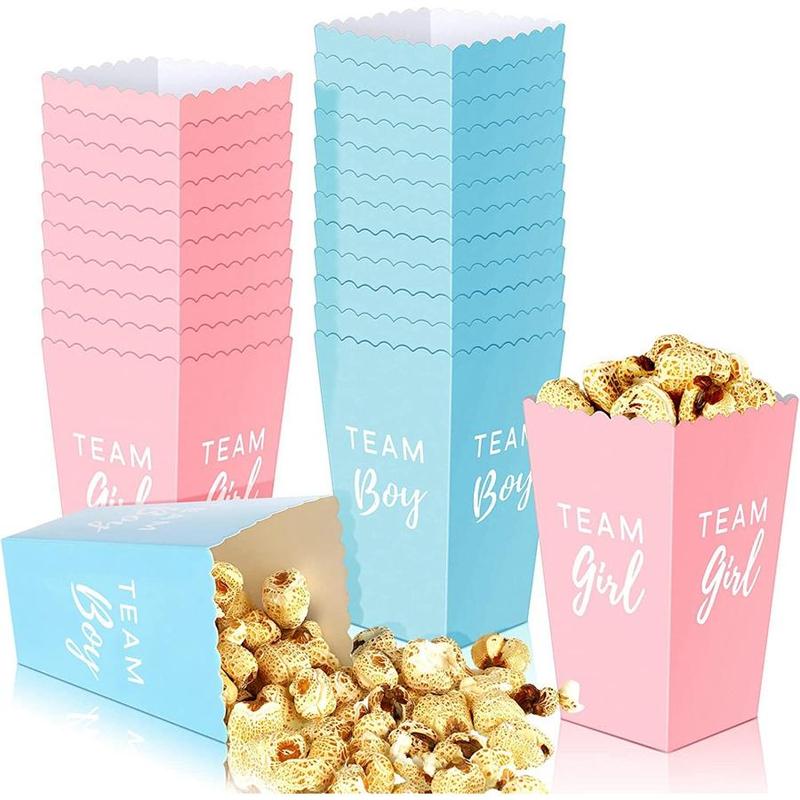 Gender Reveal Paper Popcorn Boxes, 20pcs set Mini Popcorn Candy Favor Treat Boxes, Team Boy Girl Paper Popcorn Boxes for Baby Shower Gender Reveal Party