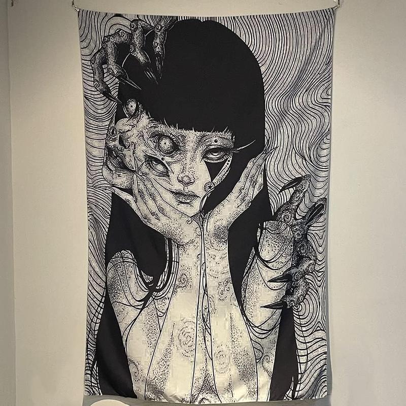 Canvas Anime Tomie Revenge Junji Ito Tapestry, Hanging Dorm Party Backdrop Decorations Home Decorations for Living Room Bedroom(60 x 40 in)