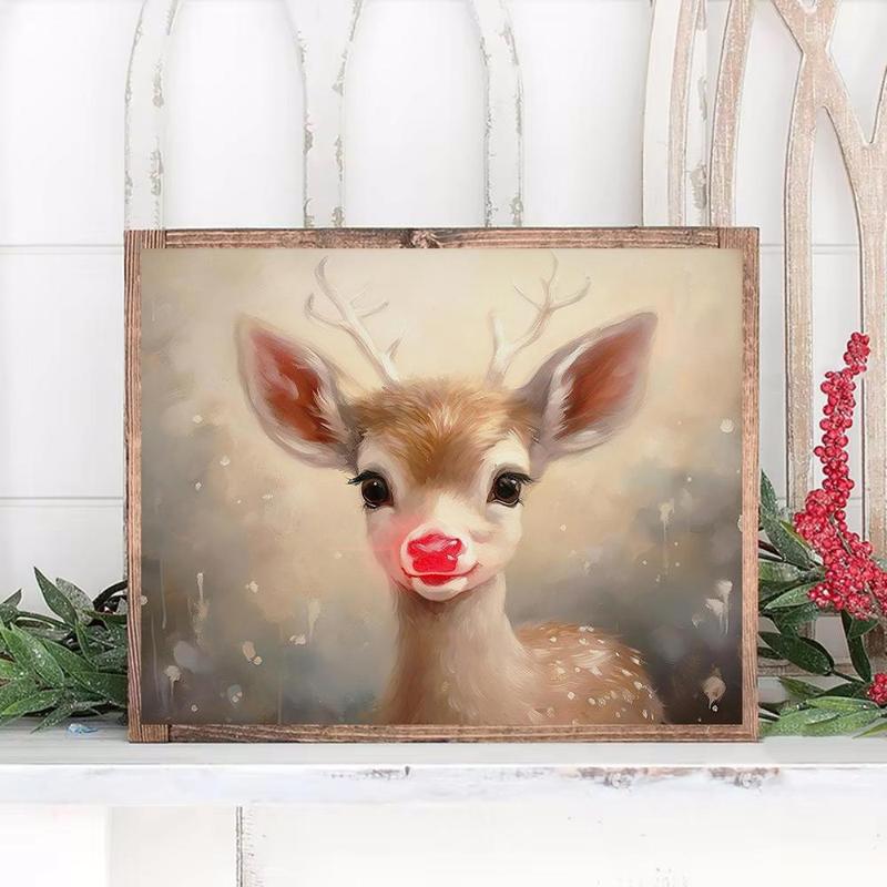 Cartoon Reindeer Pattern Canvas Painting without Frame, 1 Count Cute Deer Pattern Wall Art Painting, Wall Art Decor for Home Living Room Bedroom Office