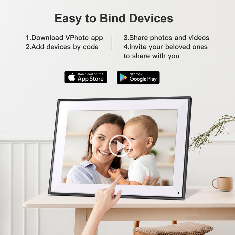 FULLJA WiFi Digital Photo Frame , 10.1-inch IPS Touchscreen Electronic Frame ,  Storage , Slideshow Display , Easy Photo & Video Sharing via App , Perfect Decorative Gift for Kids, Family & Friends , Ideal for Birthdays & Holidays