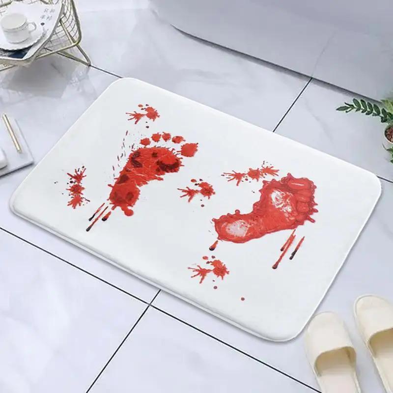 Halloween Blood Bathroom Carpet Quick Drying Footprints Halloween Decor Floor Back With Anti-Slip Bottom Shower Mat Bloody