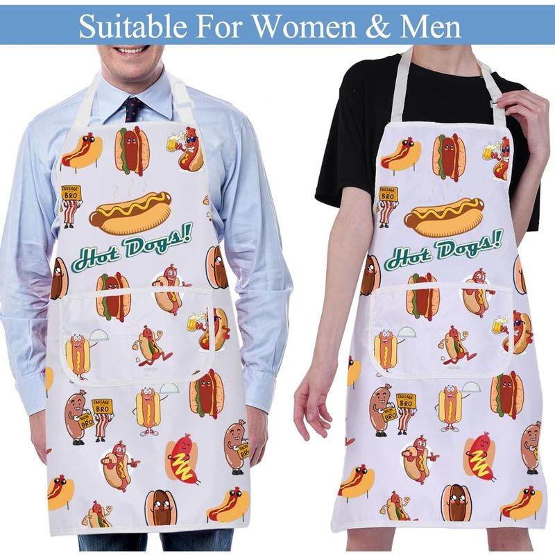 Hot Dog Apron with Pockets Hot Dog Lover Gifts Funny Hot Dog Chef Apron Kitchen Cooking Fast Food Aprons for Women Men