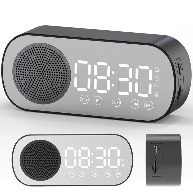 Wedding Gifts Digital Alarm Clock Bluetooth 5.0 Speaker LED Display Mirror Desk Alarm Clock with FM Radio Support TF Card Play Hands-Free Call Dual Alarm Clock with USB Charging Port Adjustable Brightness