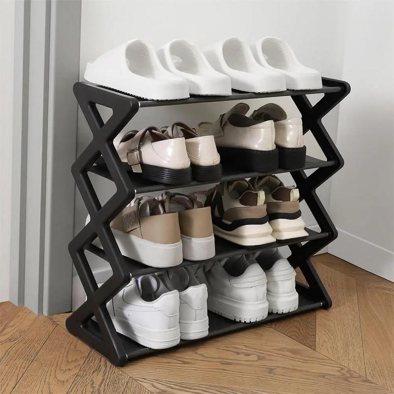 X Shaped Shoe Rack,  4-layer Stackable Shoe Storage Rack, Space Saving Shoe Organizer,  Storage Organizer for Bedroom