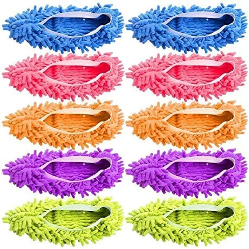 Mop Slippers Shoes 5 Pairs - Microfiber Cleaning House Mop Slippers Floor Cleaning Tools Shoe Cover Soft Washable Reusable Microfiber Foot Socks Floor Cleaning Tools Shoe Cover Hand Window