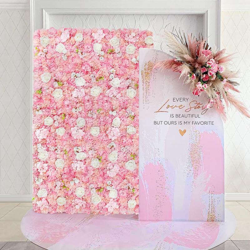 Peach Flower Wall Panel 12 Packs Pink Artificial Flower Wall Backdrop Wedding Floral Background for Birthday Photoshoot Decoration Banners Ornaments