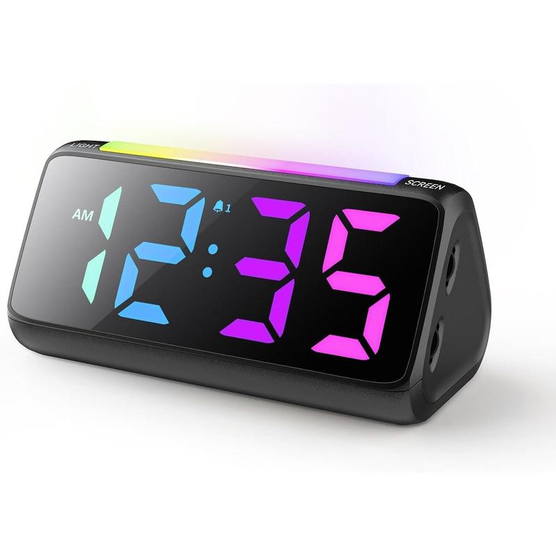 Digital  Clocks for Bedrooms, Bedside Clocks with RGB Night Light, Rainbow Time, Large Display, Dual , Snooze, LED Desk Dimmable  Clock for  Teens (Black)