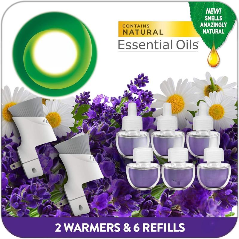 plug in Scented Oil Starter Kit, 2 Warmers + 6 Refills, Lavender & Chamomile, Eco friendly, Essential Oils, Air Freshener