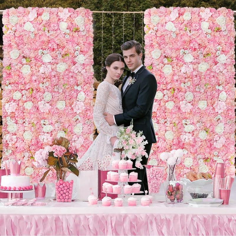 Peach Flower Wall Panel 12 Packs Pink Artificial Flower Wall Backdrop Wedding Floral Background for Birthday Photoshoot Decoration Banners Ornaments