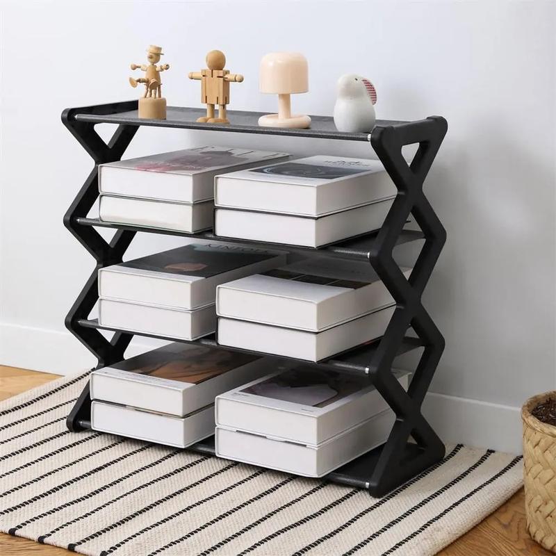 X Shaped Shoe Rack,  4-layer Stackable Shoe Storage Rack, Space Saving Shoe Organizer,  Storage Organizer for Bedroom