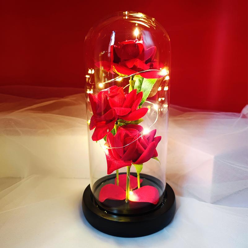 Christmas Everlasting Rose in Glass Dome with Light, Artificial Rose Desktop Ornaments without Battery, Home Decor Plants Flowers, Birthday Gifts for Mom Girls Girlfriend Her, 2024 Fall Gifts, Fall Decor