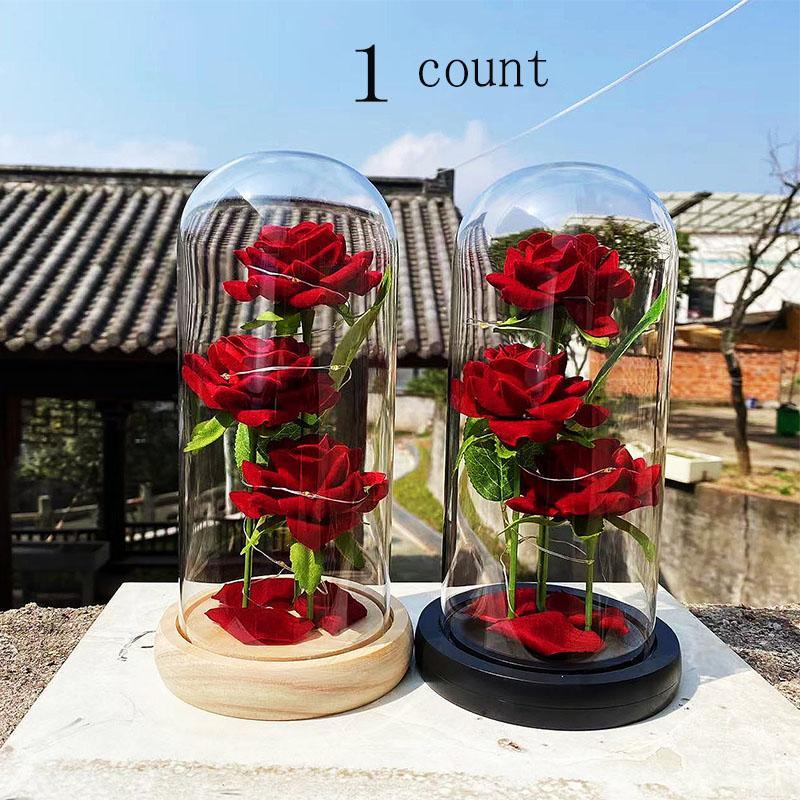 Christmas Everlasting Rose in Glass Dome with Light, Artificial Rose Desktop Ornaments without Battery, Home Decor Plants Flowers, Birthday Gifts for Mom Girls Girlfriend Her, 2024 Fall Gifts, Fall Decor