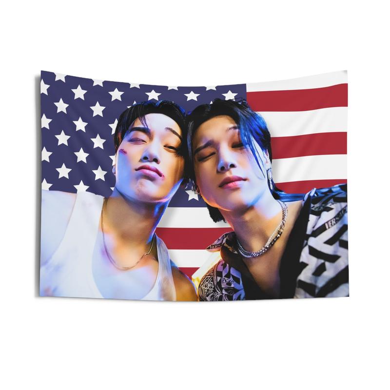 Ateez San Wooyoung America Flag 2 Sides Flag, Wall Flag, Hanging Decor, Gifts