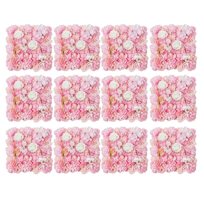 Peach Flower Wall Panel 12 Packs Pink Artificial Flower Wall Backdrop Wedding Floral Background for Birthday Photoshoot Decoration Banners Ornaments