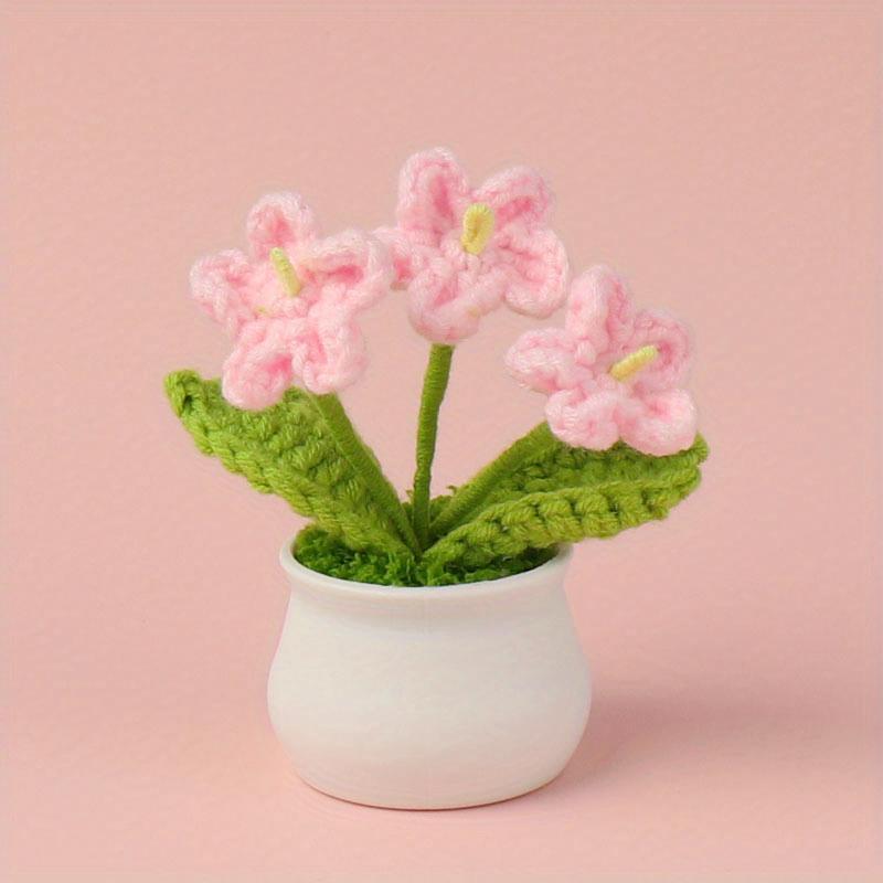 Cute Flower Design Crochet Plant, Minihandmade Flower Potted Plant, Decorative Flower for Home Party Wedding, Gifts for Him, Gifts for Kids, Birthday Gift