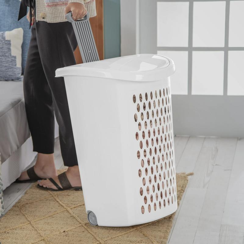 Wheeled Hamper Plastic Adult, White