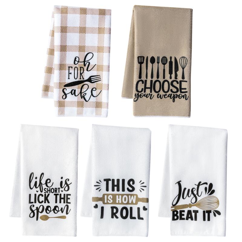 5Pcs Funny Kitchen Dish Towel Set Absorbent Quick Dry Cloth Dish Tea Towels Reusable Hand Towels Bar Hand Dishcloths Kitchen Cute Towels Set Decor for Bathroom Kitchen Home Supplies