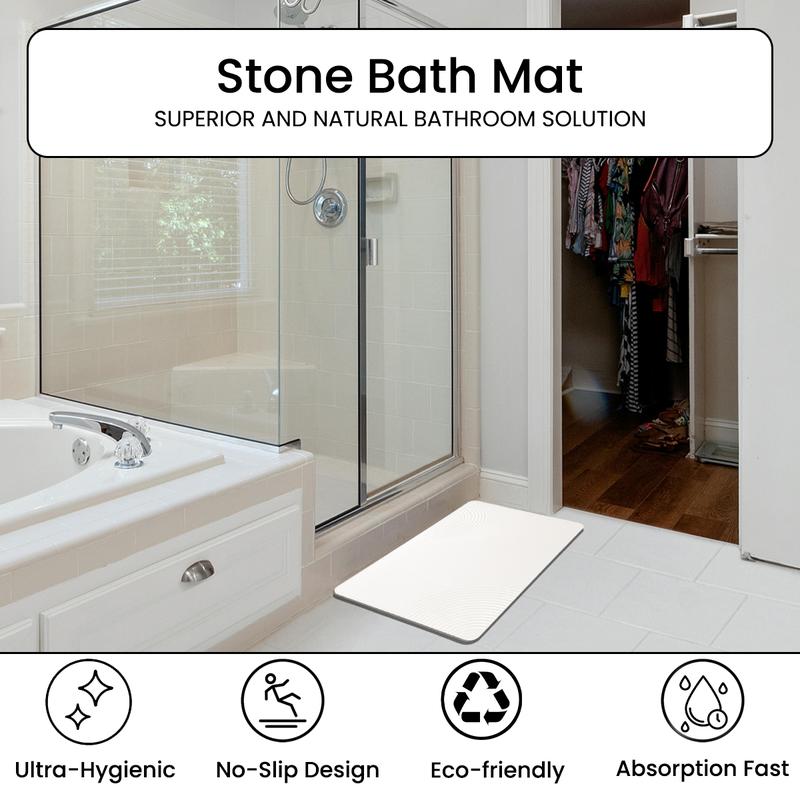 Stone Bath Mat Diatomaceous Earth Shower Mat Non-Slip Super Absorbent Stone Bath Mats for Bathroom Floor Quick Drying Diatomite Bath Mat Stone Easy to Clean(24×16