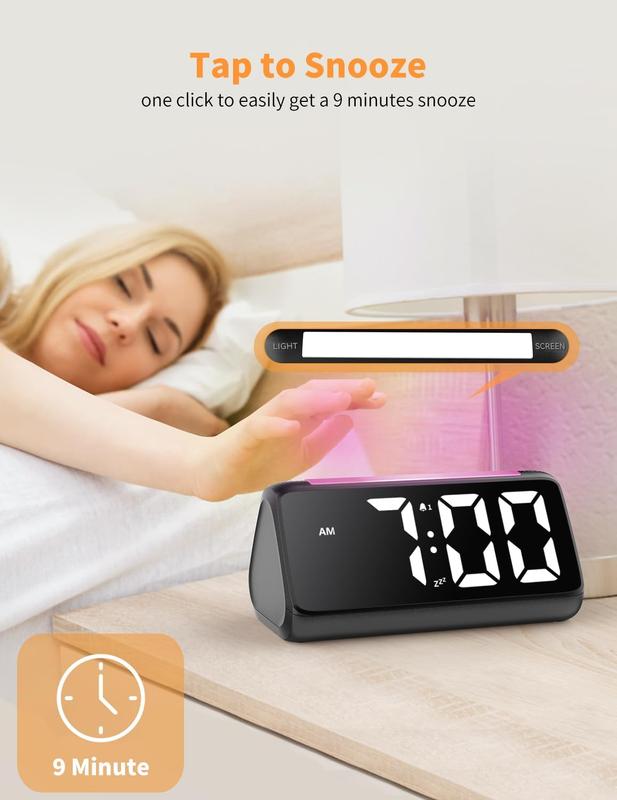 Digital  Clocks for Bedrooms, Bedside Clocks with RGB Night Light, Rainbow Time, Large Display, Dual , Snooze, LED Desk Dimmable  Clock for  Teens (Black)