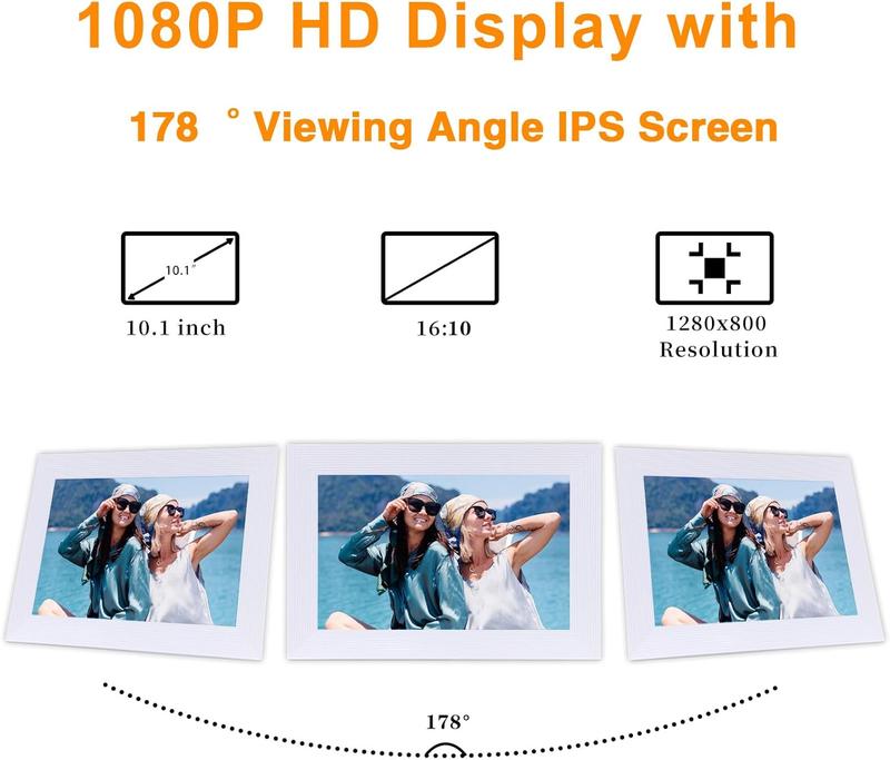 32GB Frameo Digital Frame WiFi Digital Picture Frames Load from Phone,Frameo 10.1 inch Smart WiFi Digital Photo Frame,1280x800 HD IPS LCDTouch Screen,Electronic Picture Frame Auto-Rotate-White