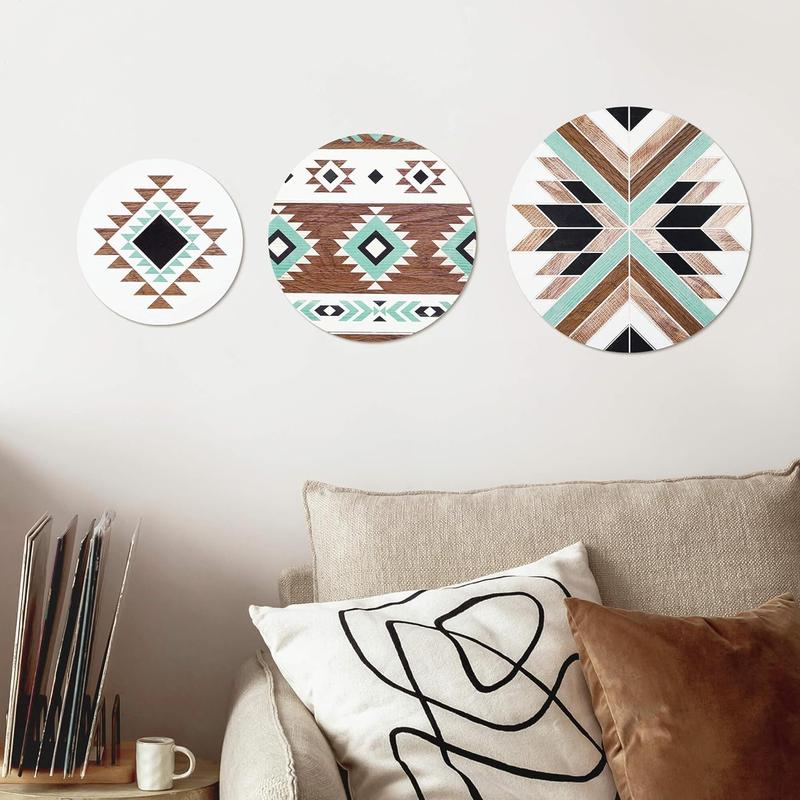 Putuo Decor Art Wooden Aztec Wall Decor Boho Western for Apartment Bedroom Living Room Hanging Ornaments