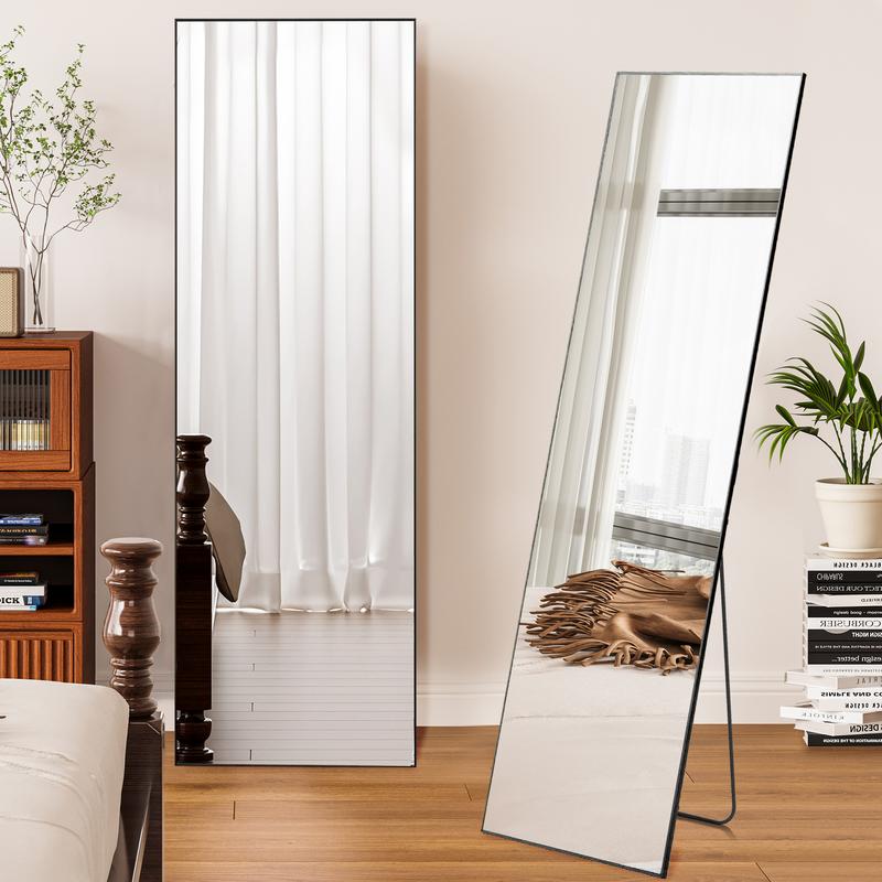 [Deal] Full Length Mirror Body Floor Standing Mirror Hanging or Leaning Against Wall, with Stand Aluminum Alloy Thin Frame for Bedroom Cloakroom Decor