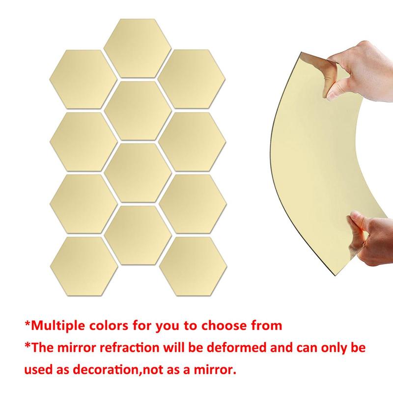 Hexagon Removable Mirror Wall Sticker, 12pcs Hexagon Self Adhesive DIY Wall Mirror, Decorative Wall Mirror Sticker for Kitchen Bedroom, Full-length Mirror, Home Decor