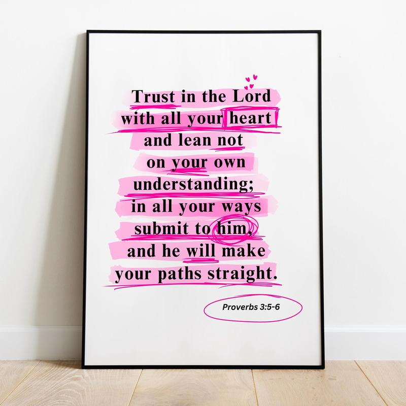 Trendy Modern Christian Art, Proverbs God Wall Art Scripture Decor, Pink Wallart, Bible Verse Poster No Frame, Spiritual Art Religious