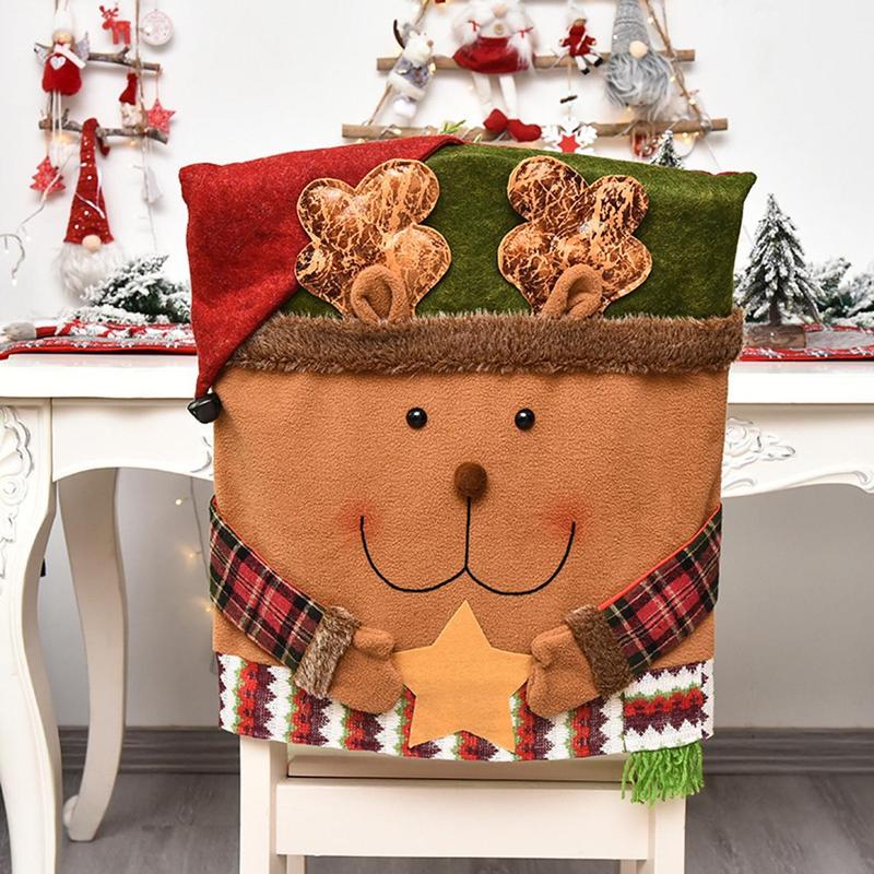 Christmas Themed Chair Cover, 1 Count Cute Snowman elk Design Chair Slipcover, Festive Decoration  Ornaments for Home Living Room Bedroom Dining Room