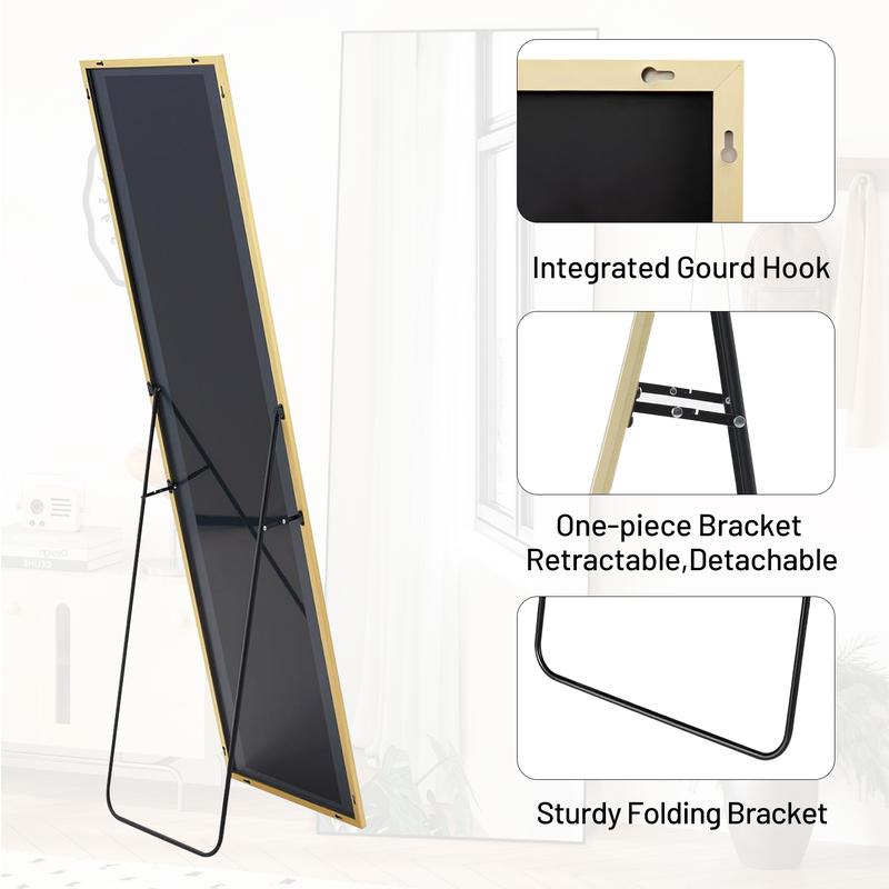 [Deal] Full Length Mirror Body Floor Standing Mirror Hanging or Leaning Against Wall, with Stand Aluminum Alloy Thin Frame for Bedroom Cloakroom Decor