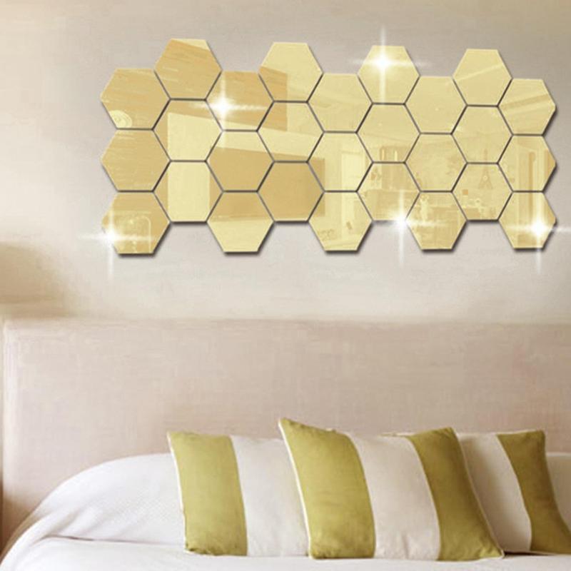 Hexagon Removable Mirror Wall Sticker, 12pcs Hexagon Self Adhesive DIY Wall Mirror, Decorative Wall Mirror Sticker for Kitchen Bedroom, Full-length Mirror, Home Decor