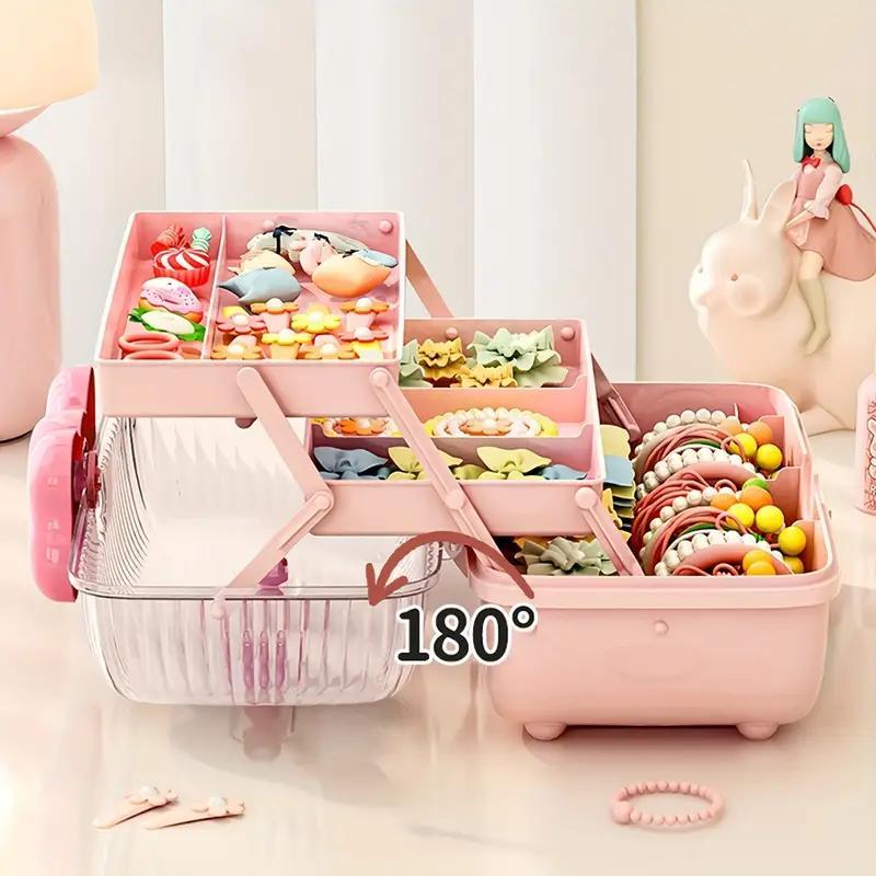 Bow Decor Toy Storage Box, 1 Count Cute Multi-layer Jewelry Cosmetic Toy Storage Box with Handle & Lid, Home Organizer for Living Room Bedroom