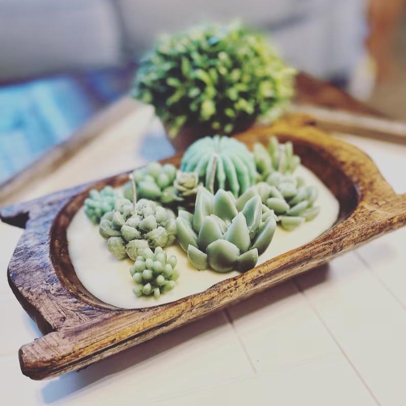 Succulent Candle | Succulent Dough Bowl Candle | Cactus Candle | Christmas Gift | Unique Gift Decor Scented Centerpiece Decoration Scent Aroma Freshener