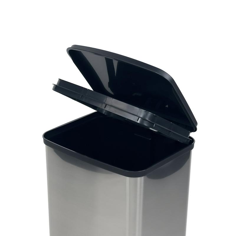 13.2 Gallon Plastic Stainless Steel Trash Can, Step-On Kitchen Bin for Easy Use, Handsfree Trashcan