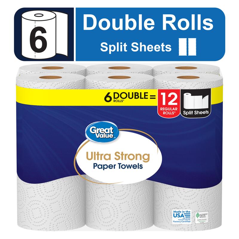 Great Value Ultra Strong Paper Towels - 6 Double Rolls for Toilet Wipes