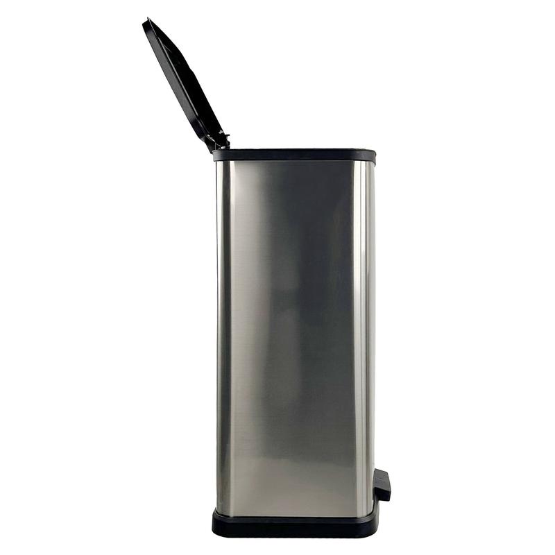 13.2 Gallon Plastic Stainless Steel Trash Can, Step-On Kitchen Bin for Easy Use, Handsfree Trashcan