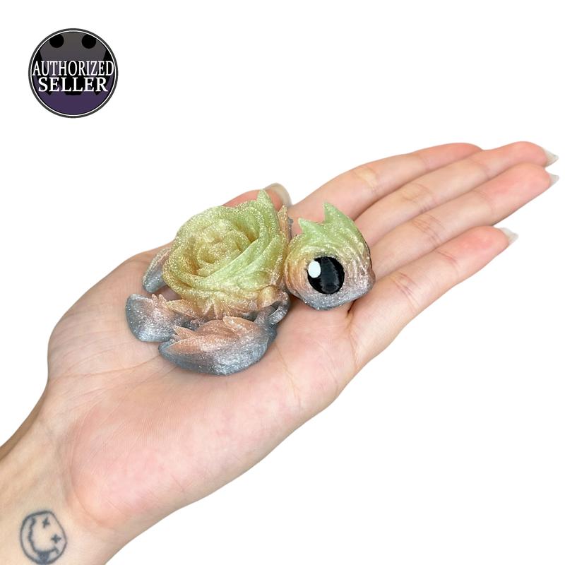 Rainbow Rose Turtle Articulated Figurines: Small & Large, Pastel, Silky & Glitter Finishes