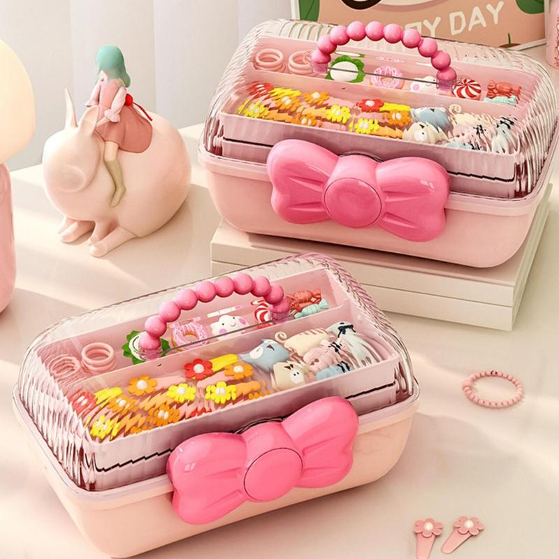 Bow Decor Toy Storage Box, 1 Count Cute Multi-layer Jewelry Cosmetic Toy Storage Box with Handle & Lid, Home Organizer for Living Room Bedroom