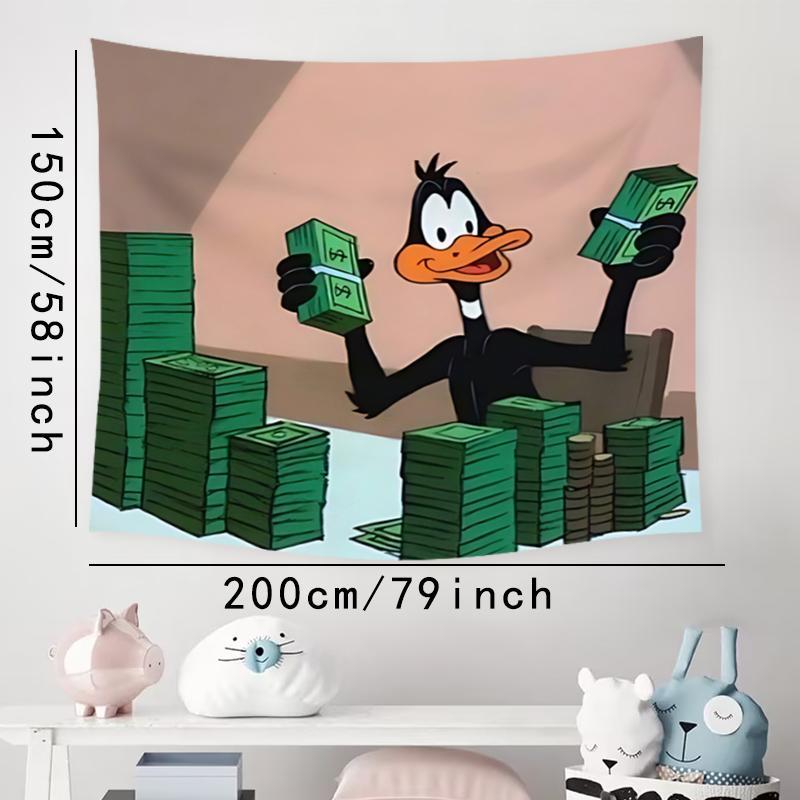 Halloween Decor Cartoon Duck & Cash Pattern Tapestry Decoration, 1 Count Casual Wall Hanging Decor, Aesthetic Wall Hanging Decor for Home Office Bedroom Living Room, Boyfriend Gift