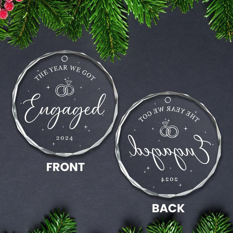 2024 Engagement Gifts for Couples - Bridal Shower Gifts for Her, Anniversary Wedding Gifts for Men, Women - Christmas Tree Decoration Glass Ornaments