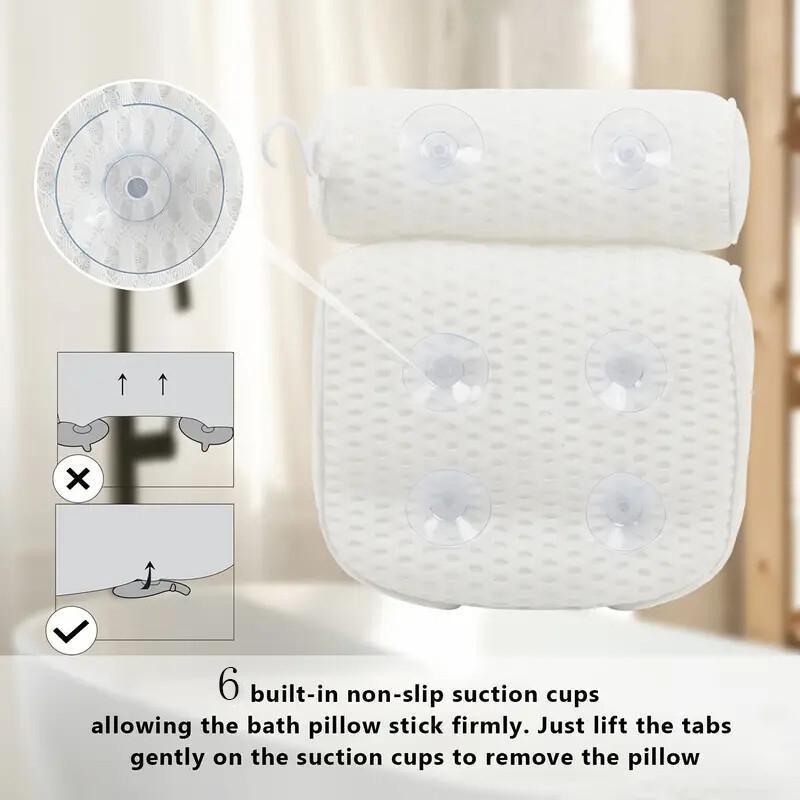 Bathtub Pillow with Anti-slip Suction Cup, 1 Count Bath Pillow for Neck & Back Support, Bathroom Accessories, Bathtub Accessories