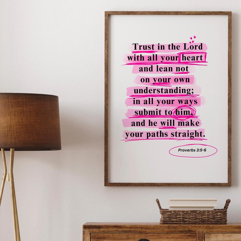 Trendy Modern Christian Art, Proverbs God Wall Art Scripture Decor, Pink Wallart, Bible Verse Poster No Frame, Spiritual Art Religious