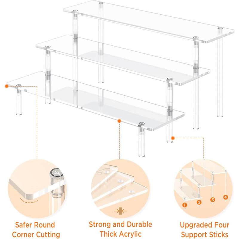 3 Tier Acrylic Display Risers, Large Perfume Organizer Stand, Clear Cupcake Stand Holder, Display Shelves for Figurines, Dessert Shelf for Party, Risers Display Stand for Decoration (1 Pack)