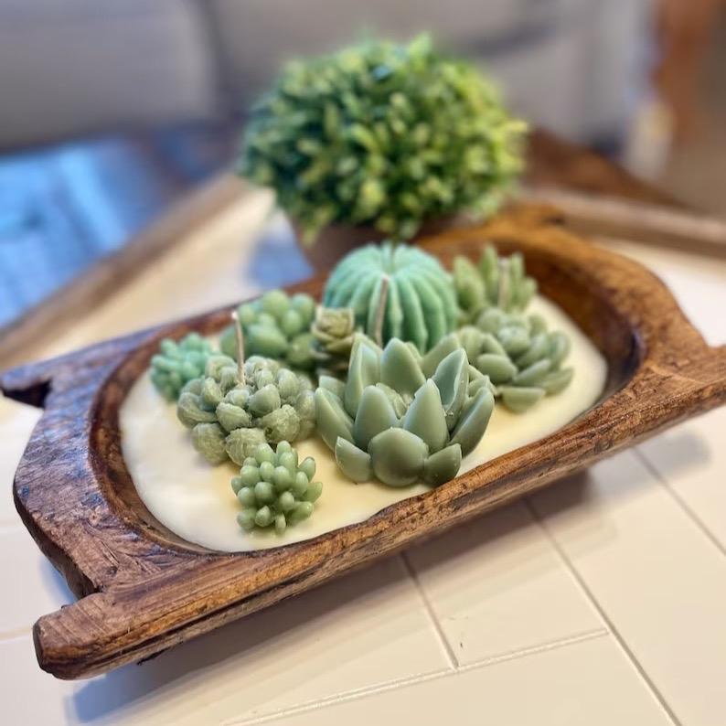 Succulent Candle | Succulent Dough Bowl Candle | Cactus Candle | Christmas Gift | Unique Gift Decor Scented Centerpiece Decoration Scent Aroma Freshener