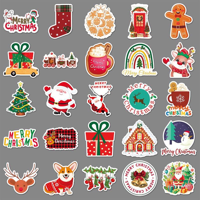 Cartoon Christmas Themed Sticker (50pcs set), Waterproof Self Adhesive DIY Sticker, Decor Sticker for Gift Greeting Card Water Bottle Laptop Phone